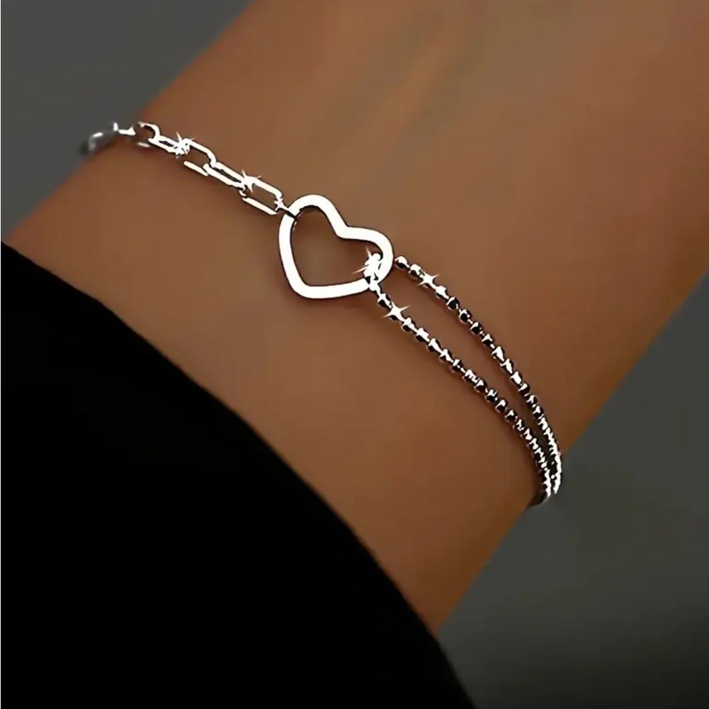 Sterling Silver Plated Heart Bracelet - Picture 2 of 3